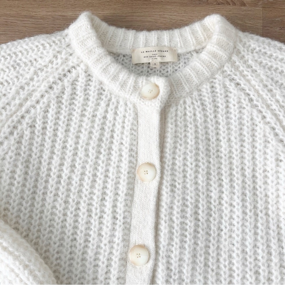 Sézane Emile Cardigan S Ecru Alpaca Wool Chunky Knit Button Front - Picture 4 of 6